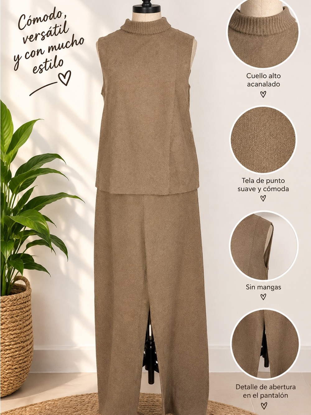 Zara Sleeveless Knit Wide-Leg Jumpsuit in Brown